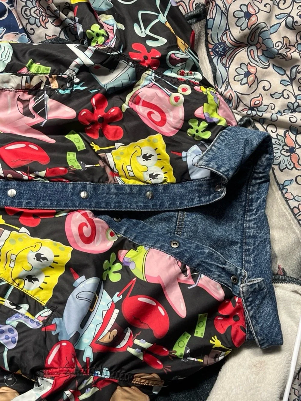 Members Only Kids Blue Denim Jacket with Colorful Printed Lining